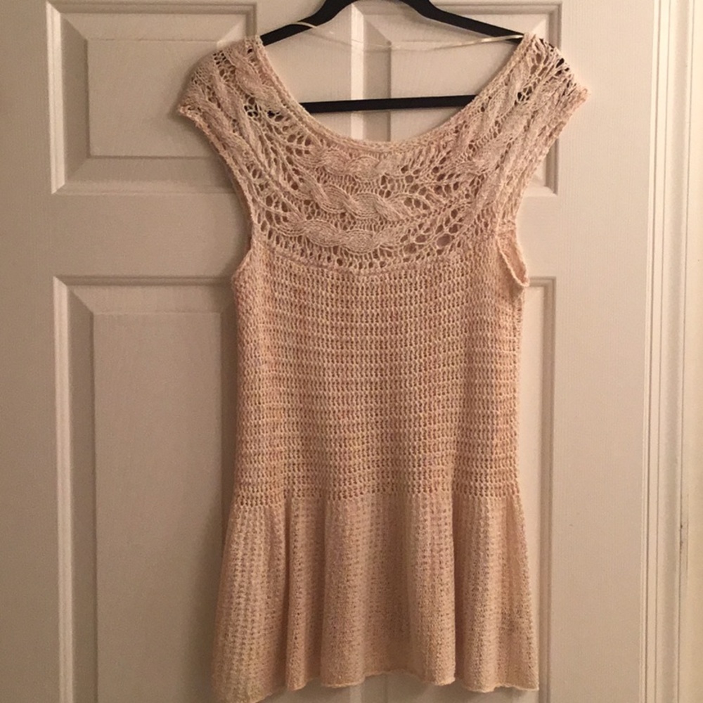 Free people short sleeve , cream sweater.